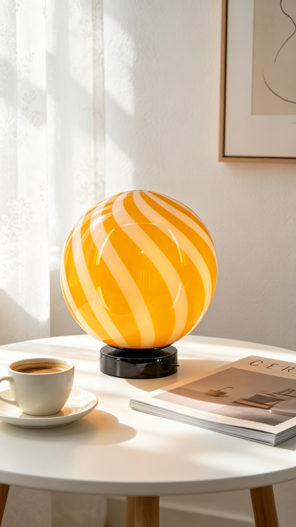 Candy Striped Glass Globe Table Lamp