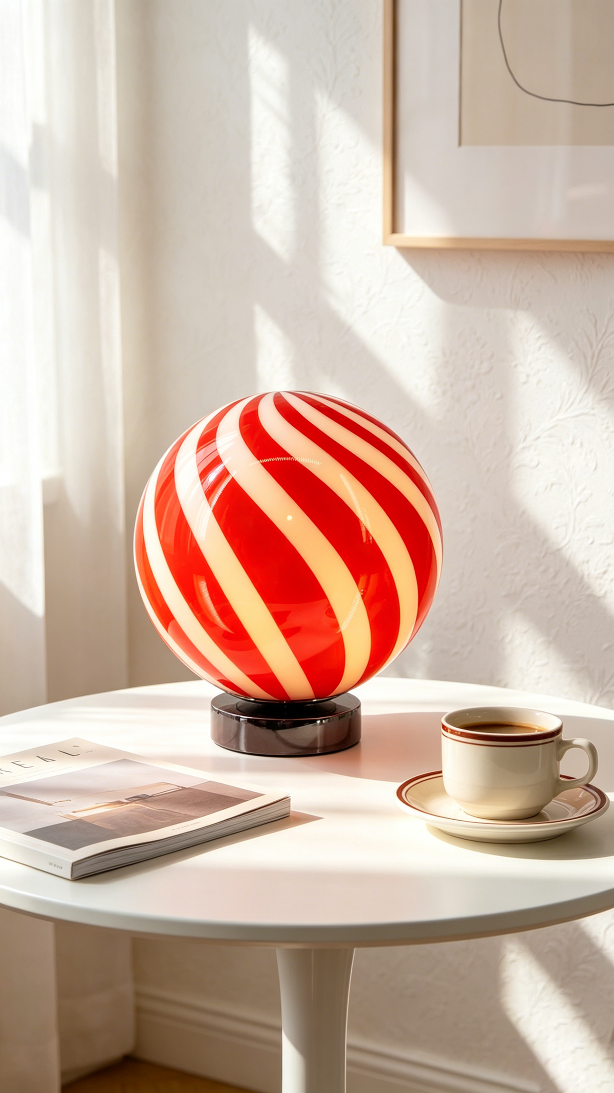 Candy Striped Glass Globe Table Lamp