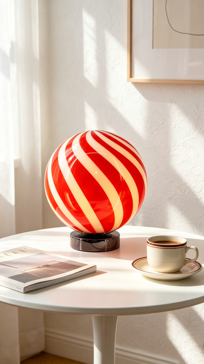 Candy Striped Glass Globe Table Lamp