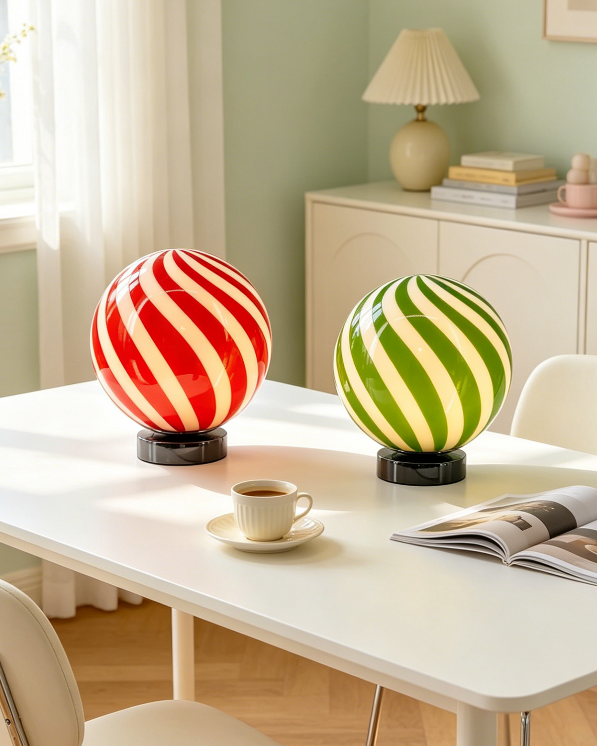 Candy Striped Glass Globe Table Lamp