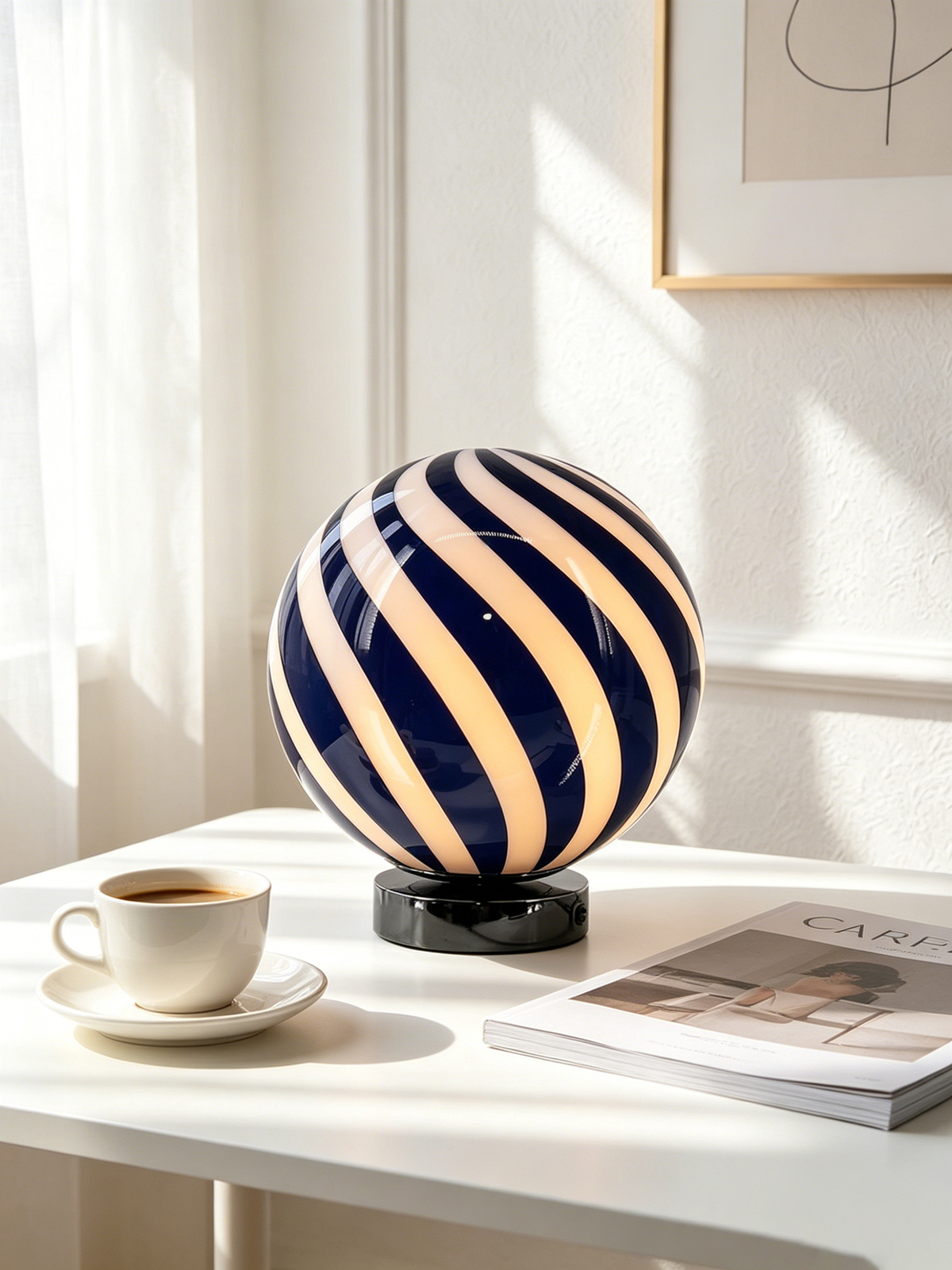 Candy Striped Glass Globe Table Lamp