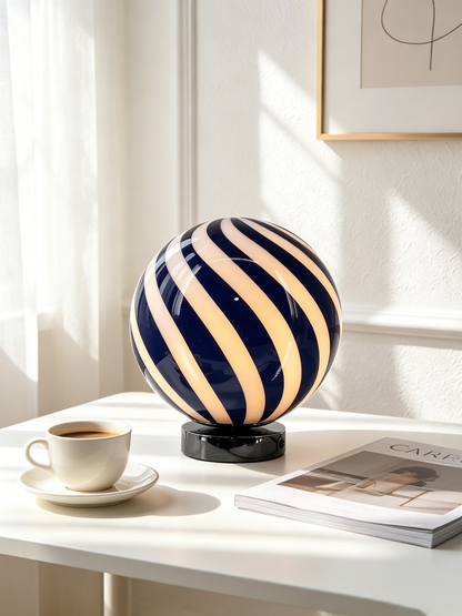 Candy Striped Glass Globe Table Lamp