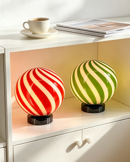 Candy Striped Glass Globe Table Lamp