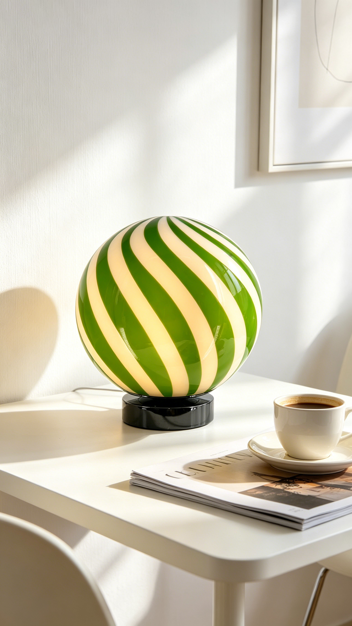 Candy Striped Glass Globe Table Lamp