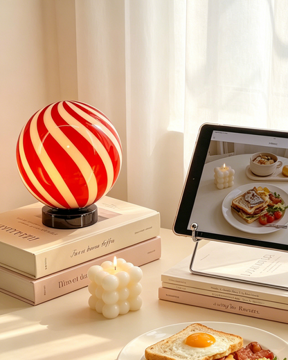 Candy Striped Glass Globe Table Lamp